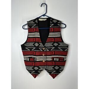 Vintage Heshy 2 Wool Southwestern Tribal Print Vest Womens Size Medium Buttons